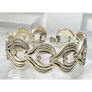 Vintage Taxco JJ Signed 925 Sterling Silver Modernist Bracelet Mexico 7" 68g